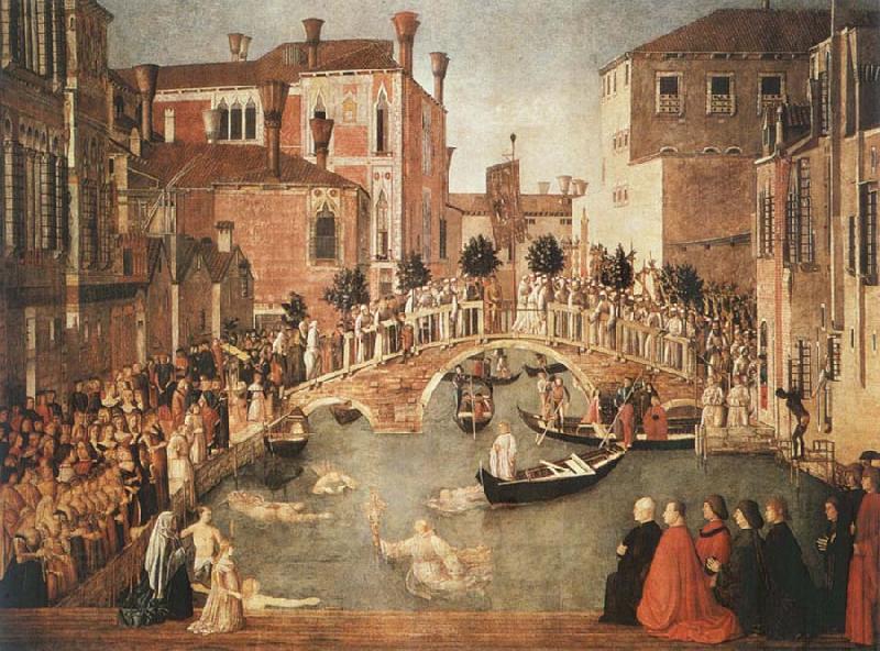 Gentile Bellini Miracle of the Cross on San Lorenzo Brdge,late 1500 oil painting picture